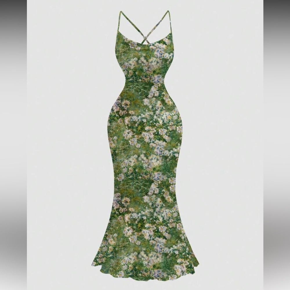 Elegant Floral Maxi Dress in Green
#8196